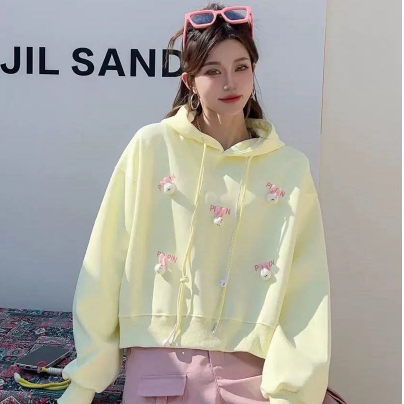 2025新款立体装饰洋气连帽时尚潮流设计感甜美卡通图案连帽卫衣