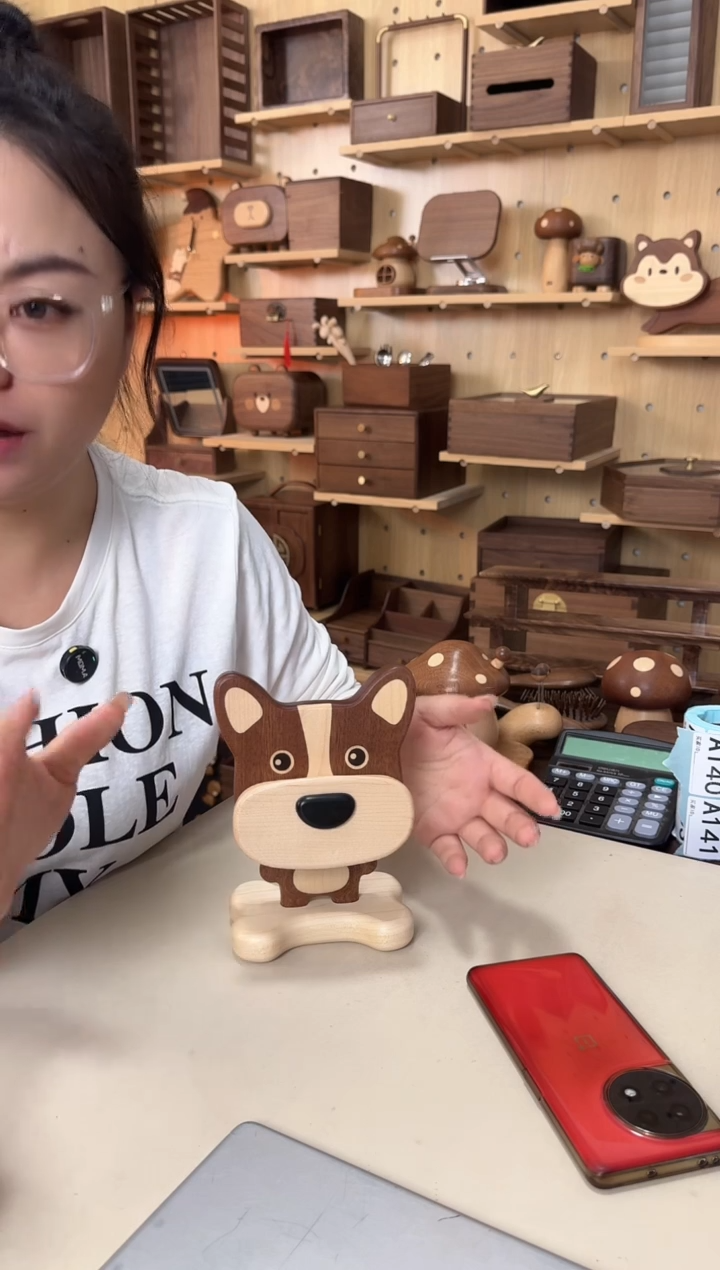 木乌檀木小狗眼镜手机支架
