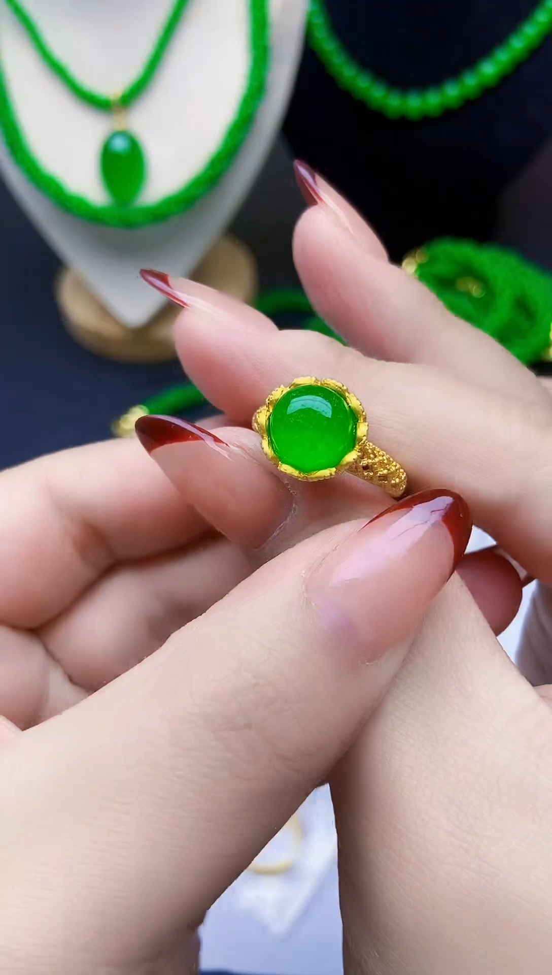 未镶嵌戒指翡翠小花蛋面戒指