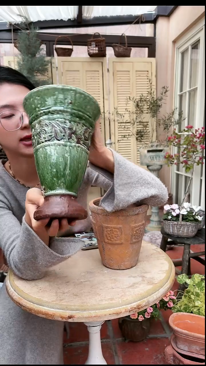 红陶奖杯花盆釉面精致花盆编号016