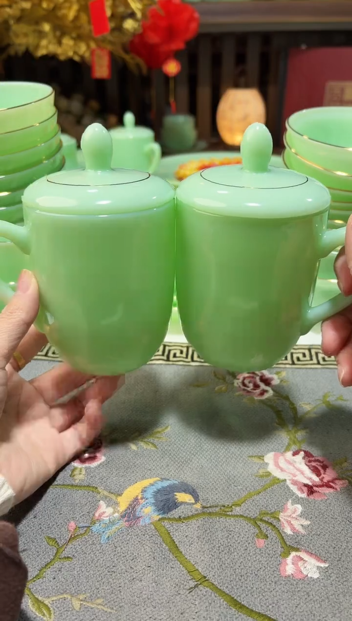 玉瓷350cc玉瓷茶杯水杯2只景德镇