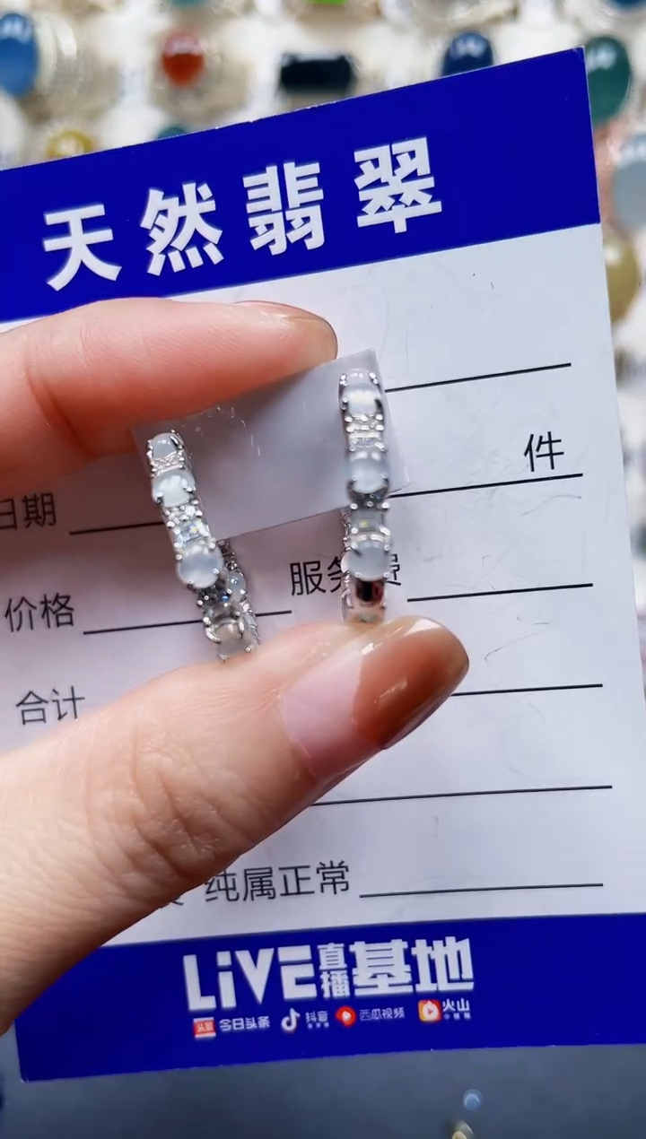 银S925镶嵌翡翠耳饰742