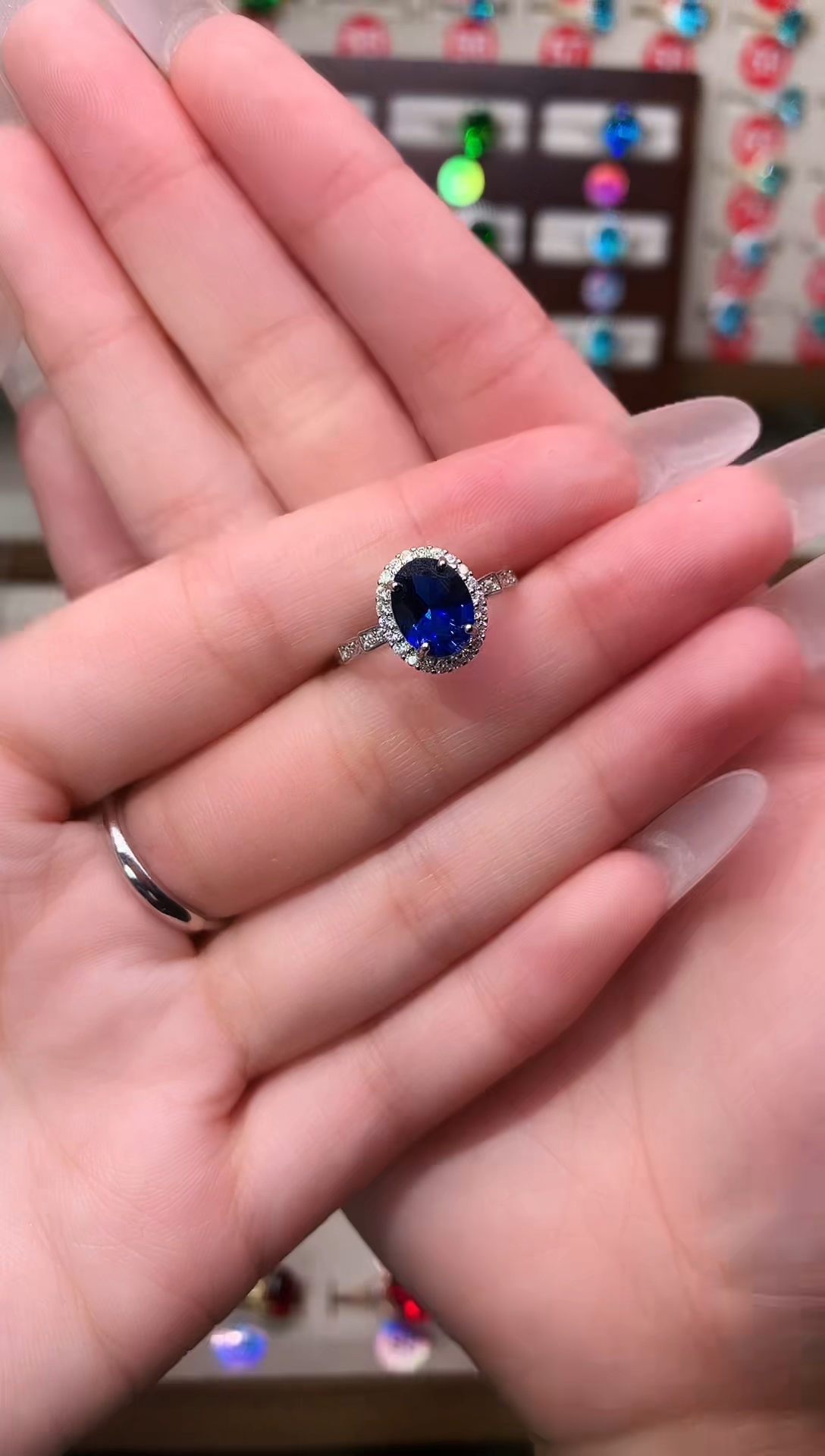 戒指蓝宝石银S925镶嵌7*9 戴妃 银托