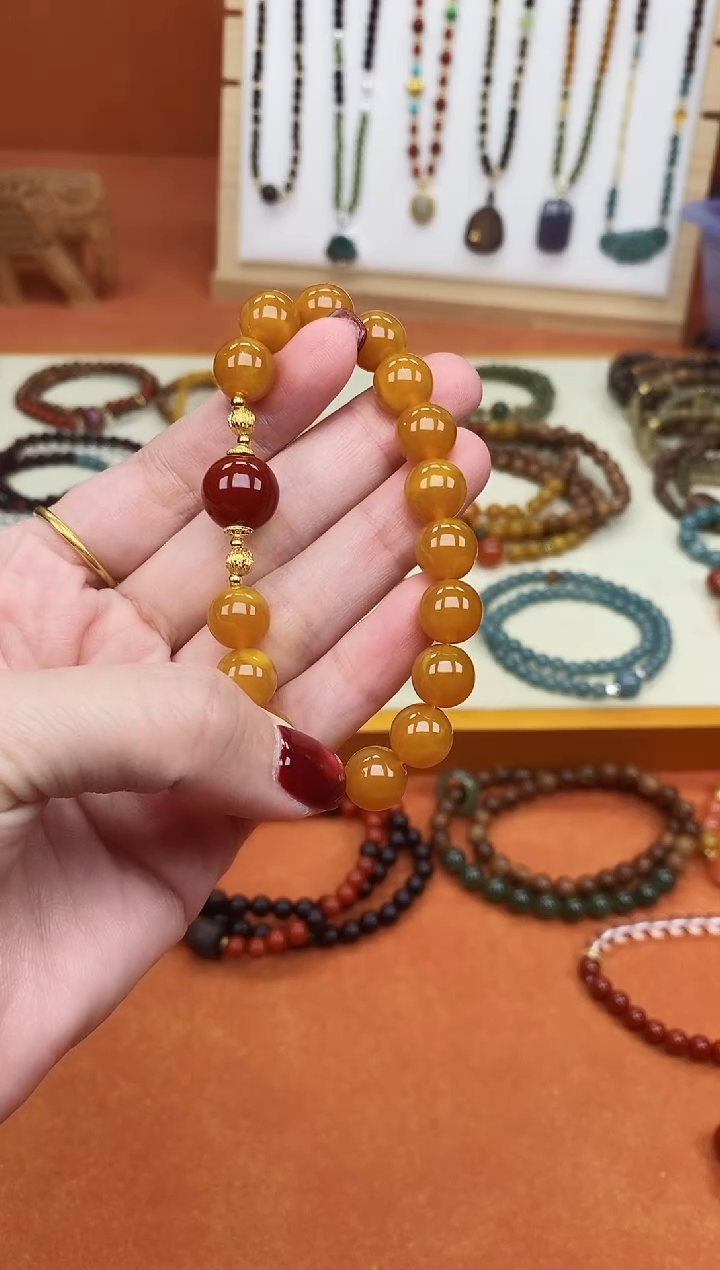 手链蜜蜡未镶嵌单圈10蜜蜡南红玛瑙手串