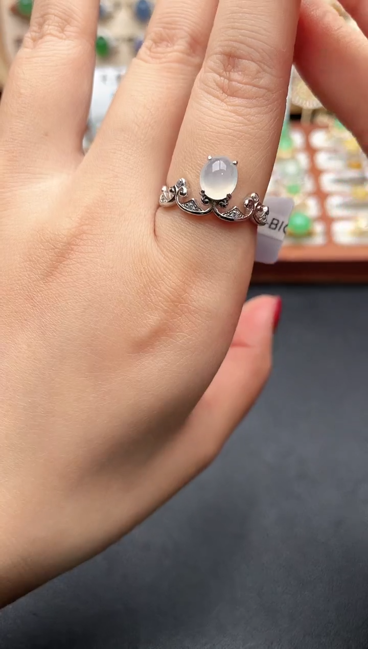 银S925镶嵌戒指翡翠一物一证一礼盒