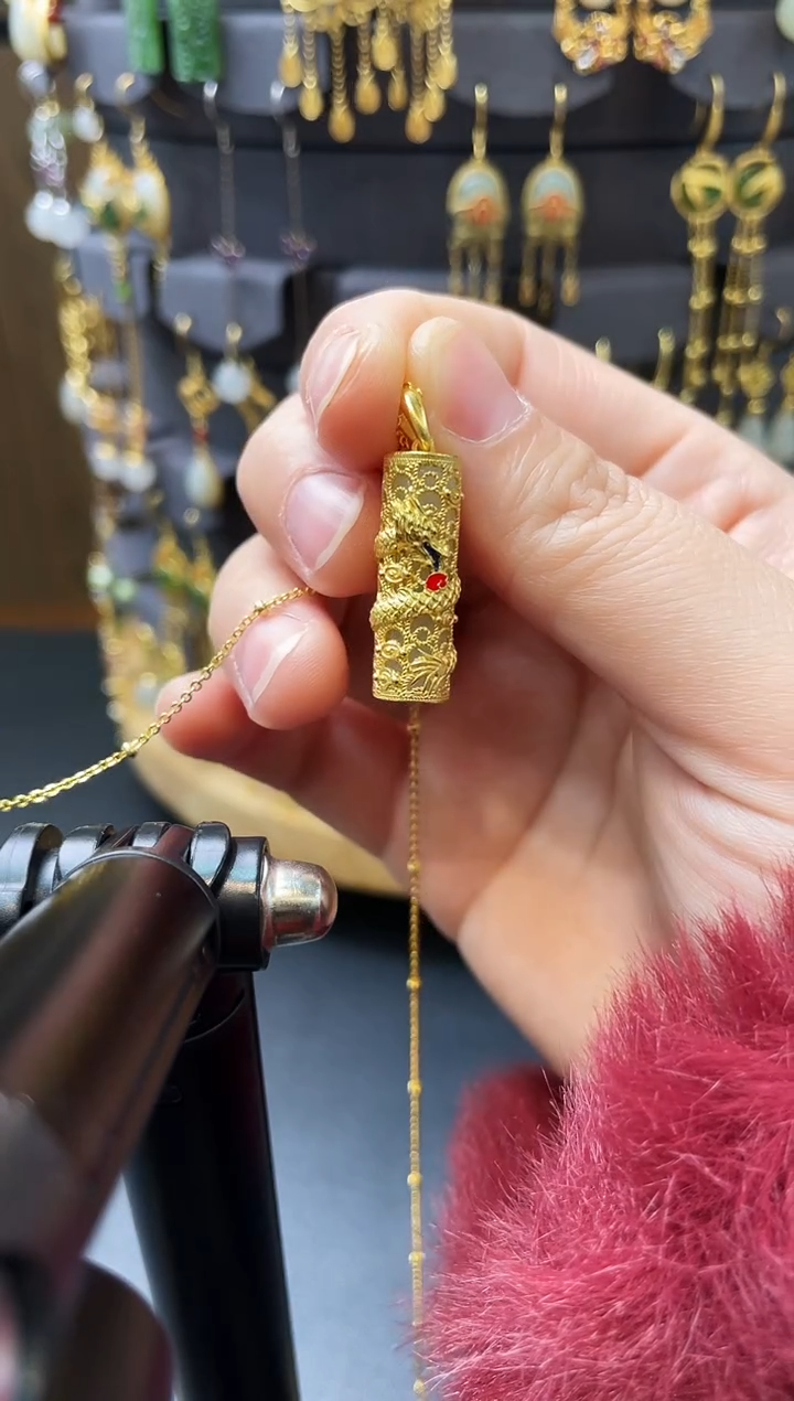 【闪购商品】和田玉颈饰银S925镀金镶嵌龙吊坠