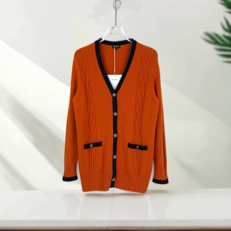 未使用 Chanel/香奈儿 纯色羊绒针织上衣 橘黄色/40