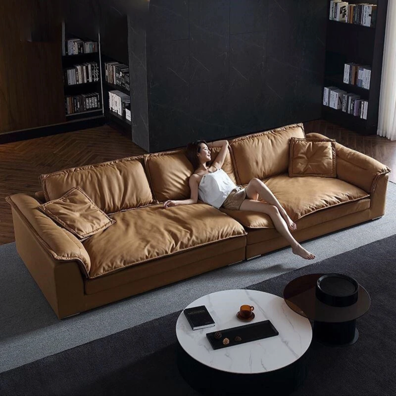 【德国进口终身免洗猫抓皮】意式三人位异性别墅落地可拆洗乳胶沙发