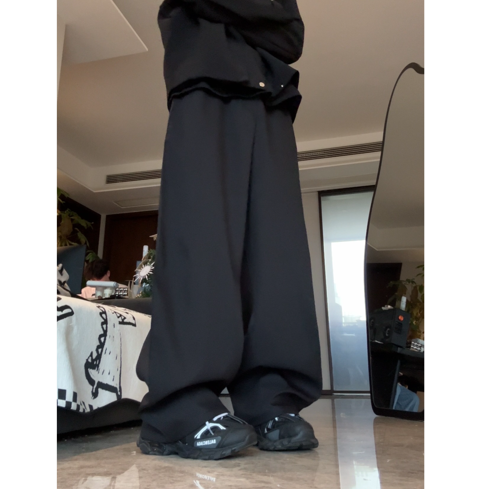 PAIRAXIS弯刀西裤黑色纯色春秋款宽松垂感拖地裤男女同款休闲百搭