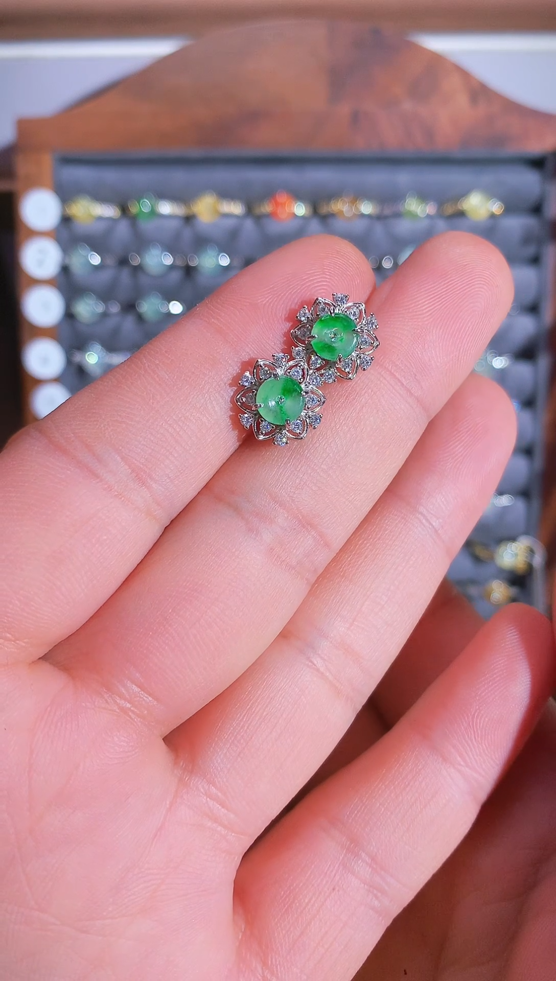 银S925镶嵌戒指翡翠?*?S925银镶翡翠平安扣女饰品