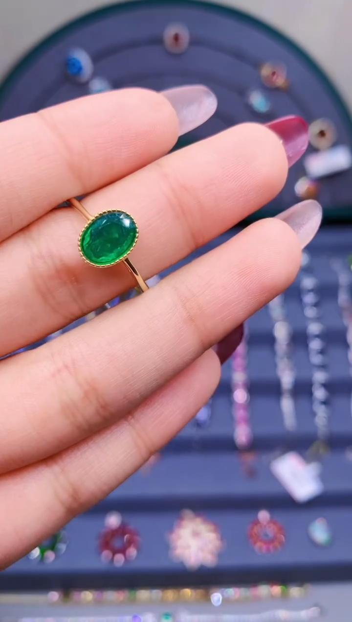 【闪购商品】祖母绿戒指银S925镶嵌6