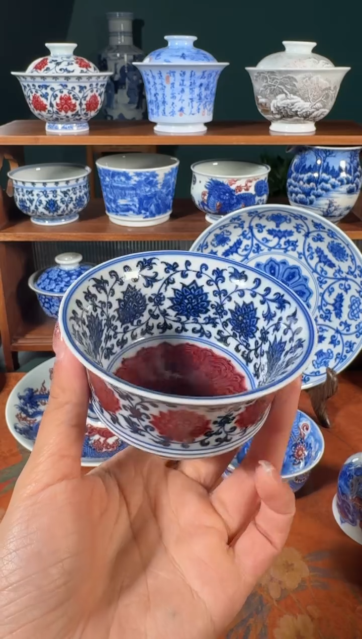 【闪购商品】杯永明尚玩缠枝莲内外满绘马蹄杯