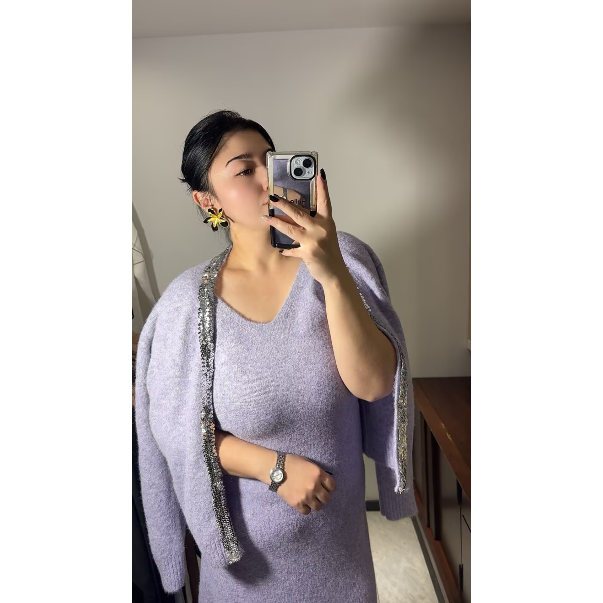 春秋羊毛连衣裙亮片高级感长款名媛淑女风新款外套吊带两件套