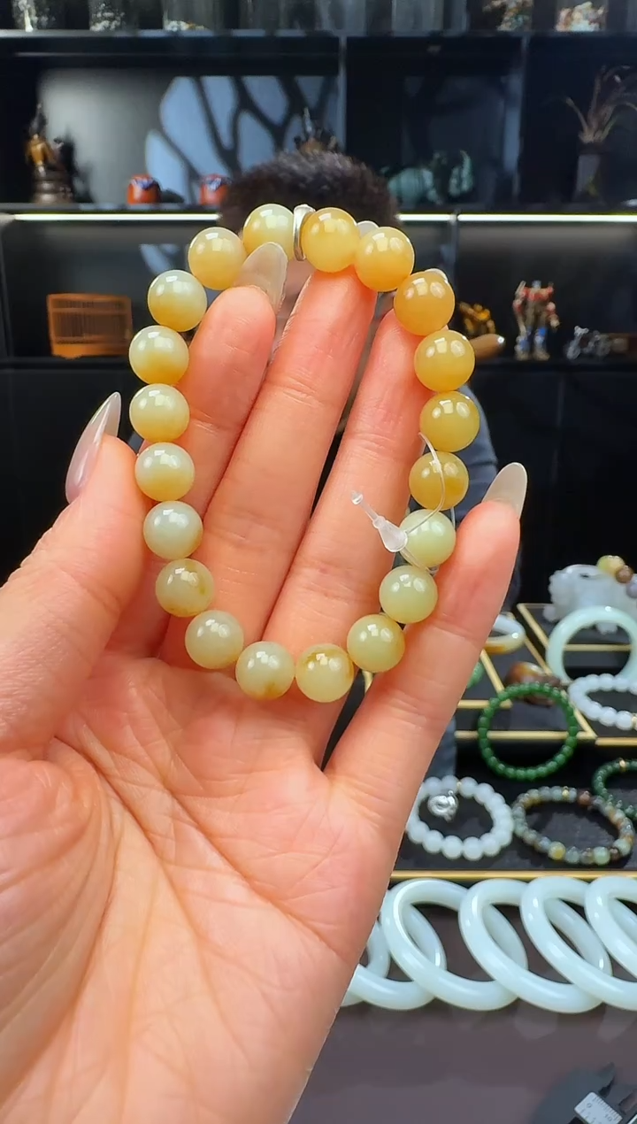 颈饰未镶嵌和田玉10mm糖圆珠手串 多样性发