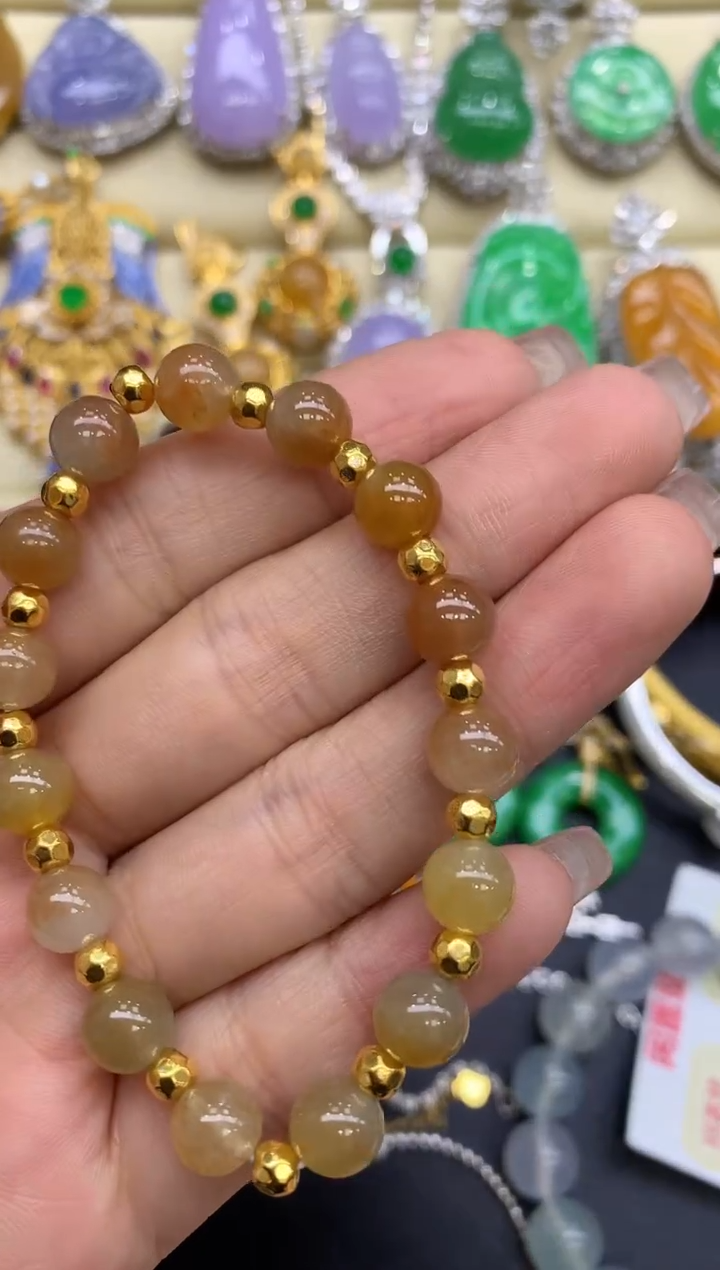 足金镶嵌手链翡翠370-中国好珍宝