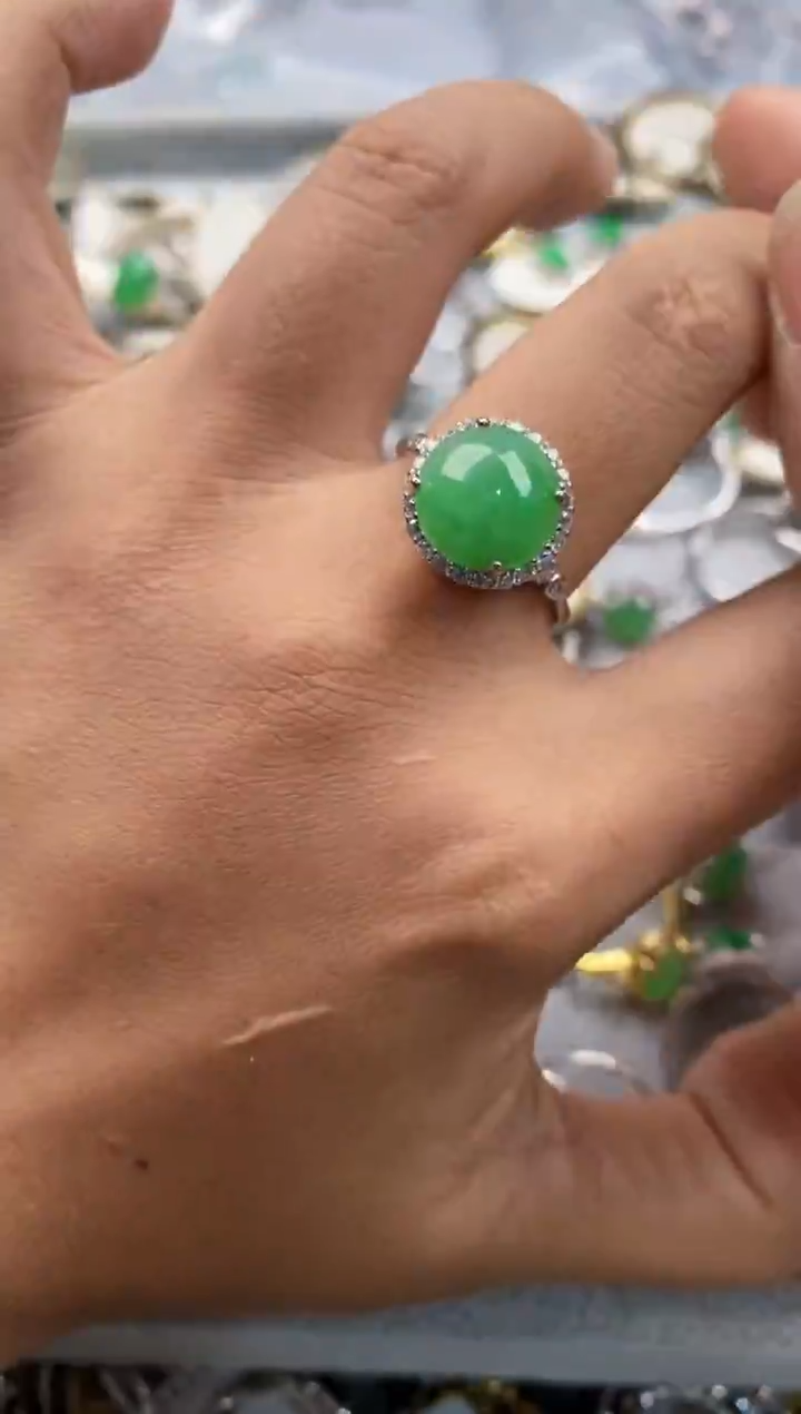 银S925镶嵌戒指翡翠444-5