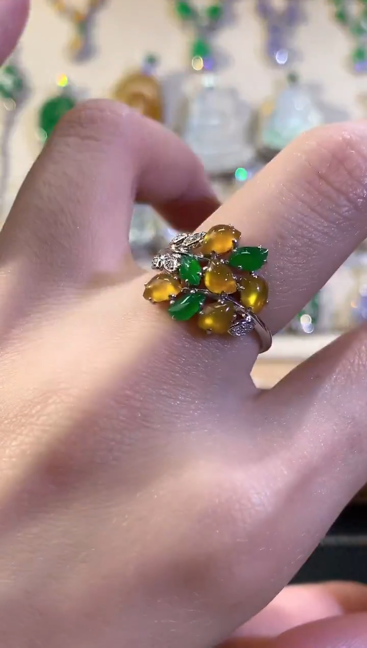 18K金镶嵌戒指翡翠冬日珠宝Q95