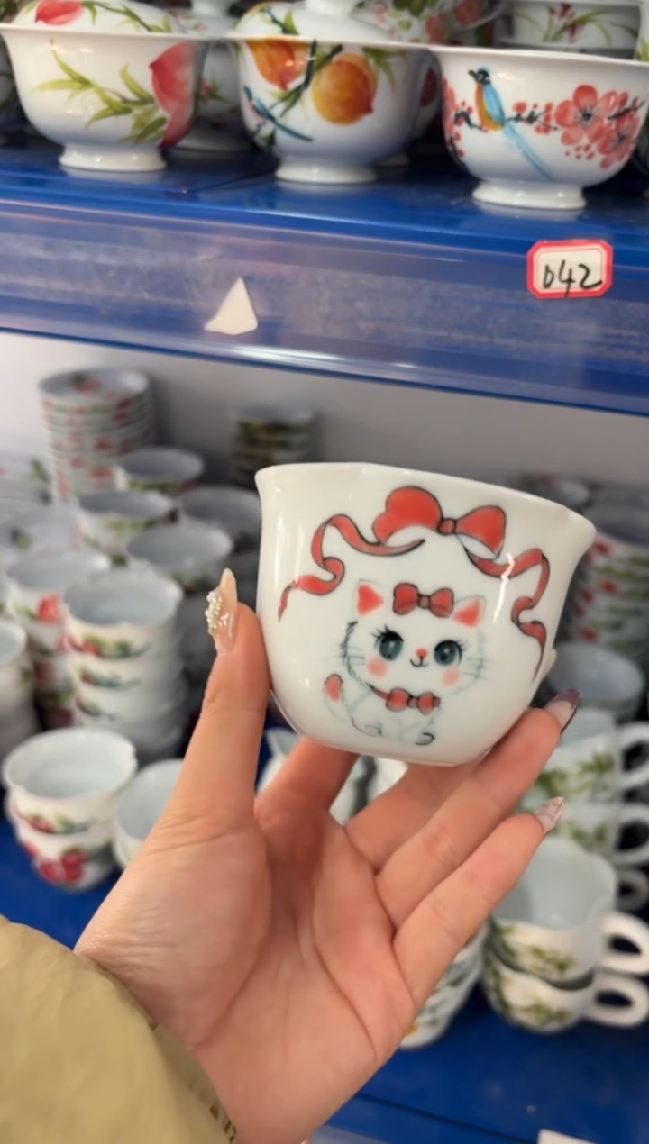 瓷片景德镇高温陶瓷食品级手绘釉中彩-花口杯