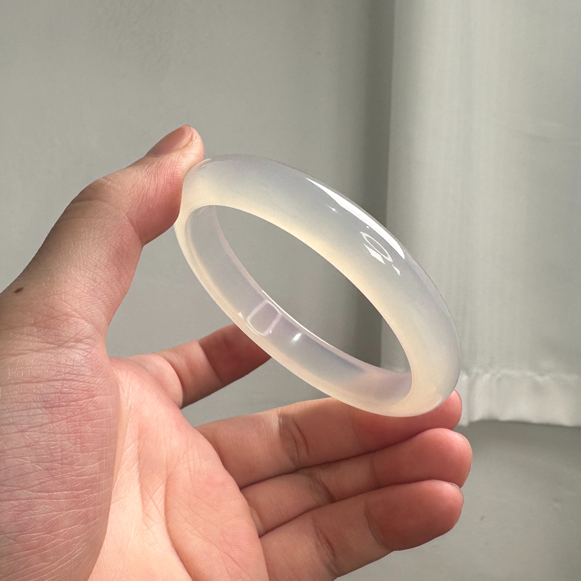 【香槟月光】冰种玉髓手镯藕粉冰透玛瑙镯子正圈玉镯多样性发其一