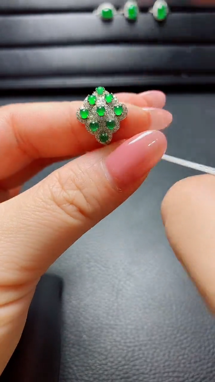 银S925镶嵌戒指翡翠天然翡翠A货s925银镶