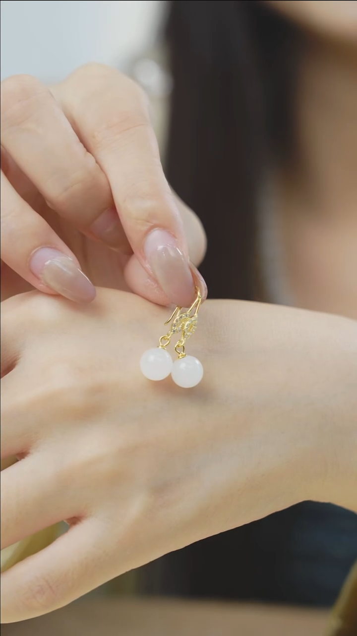 和田玉银S925镶嵌耳饰耳钩