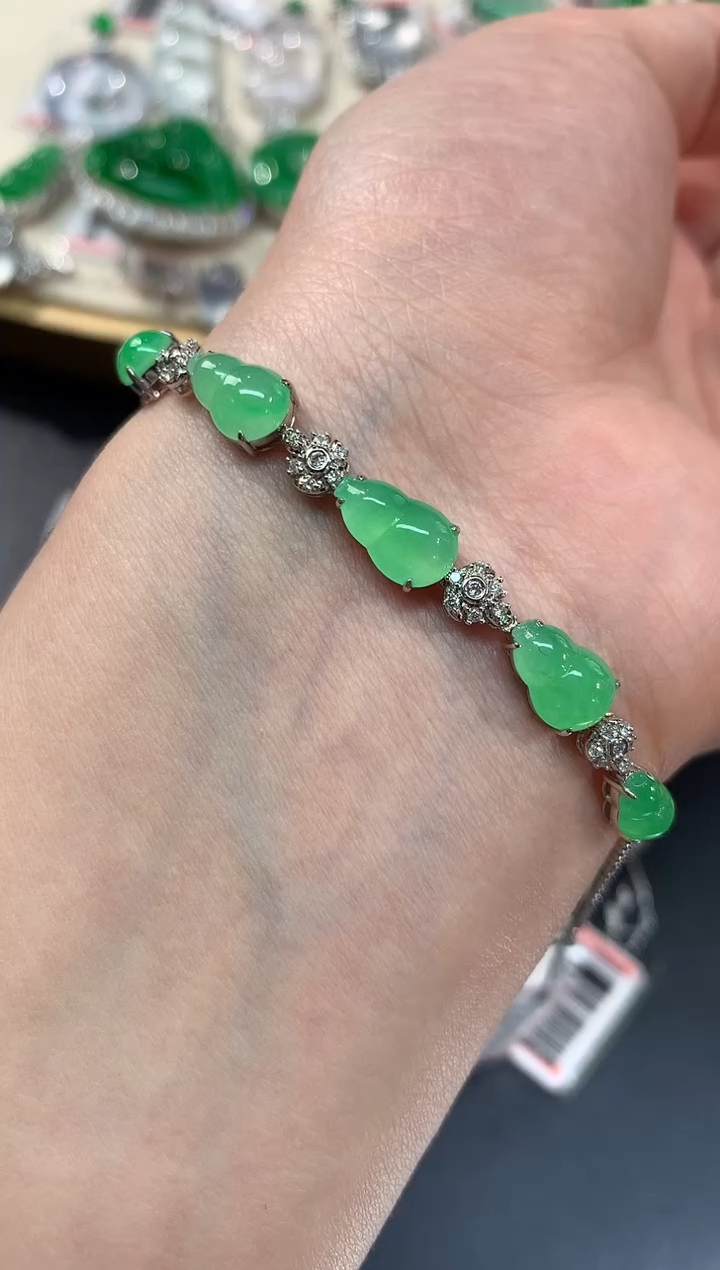 【闪购商品】翡翠手链18K金镶嵌手链A189|9800