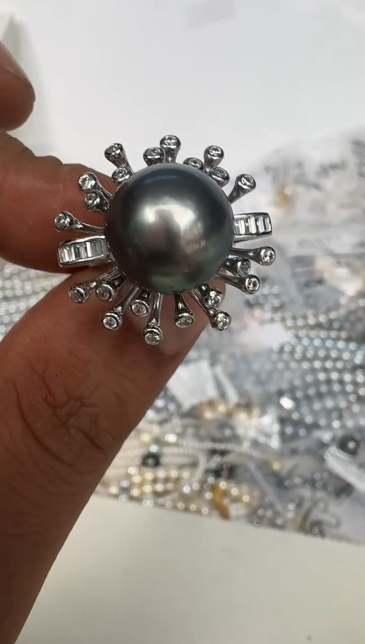 银S925镶嵌戒指海水珍珠戒指