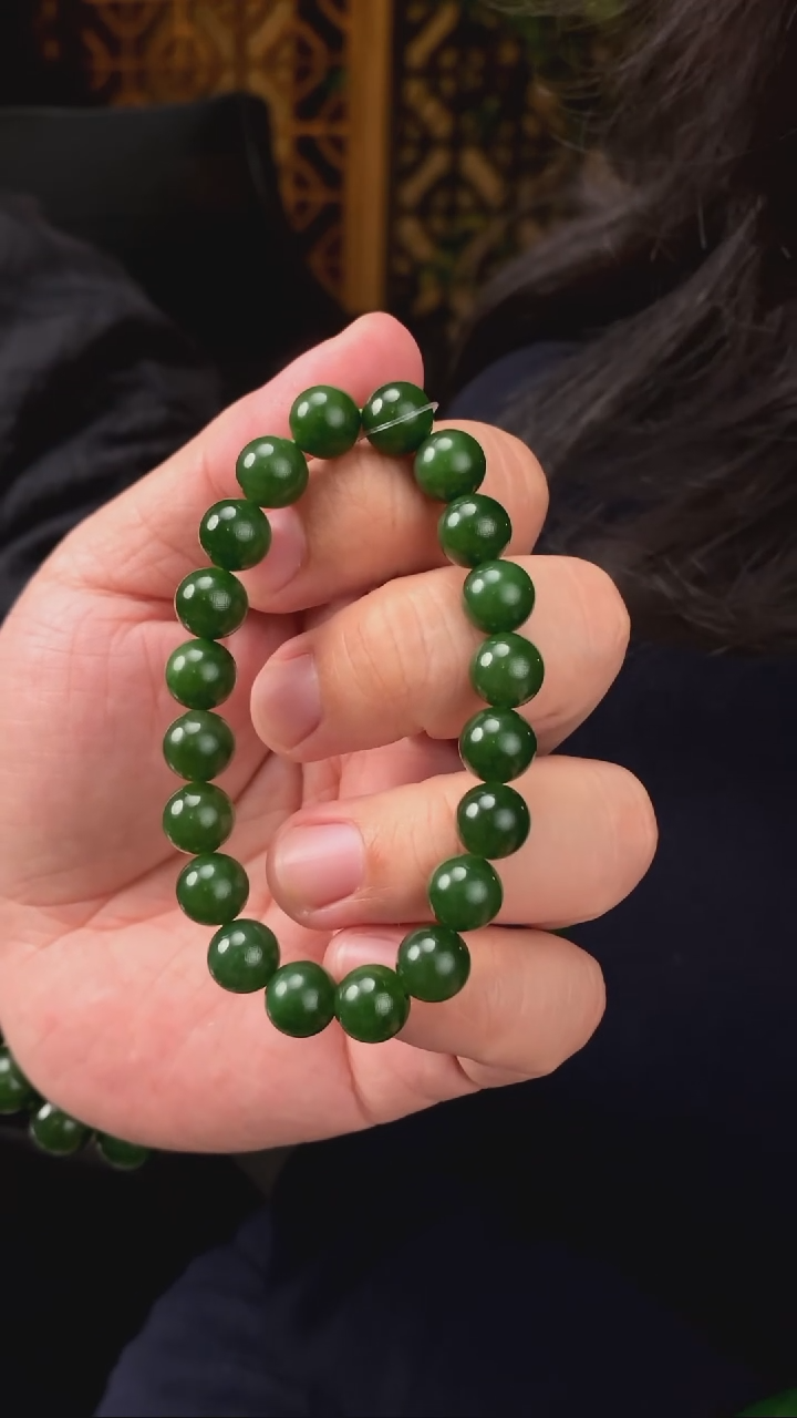【闪购商品】和田玉碧玉手串未镶嵌【玉道侠侣】俄料老油绿10MM