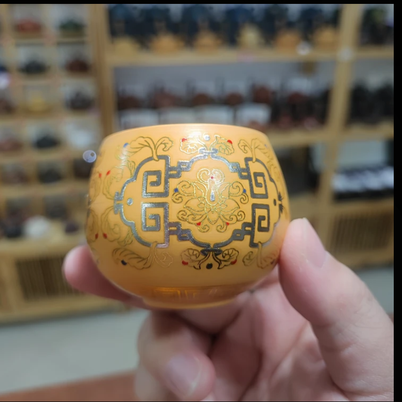 紫砂黄段金银错单杯高档