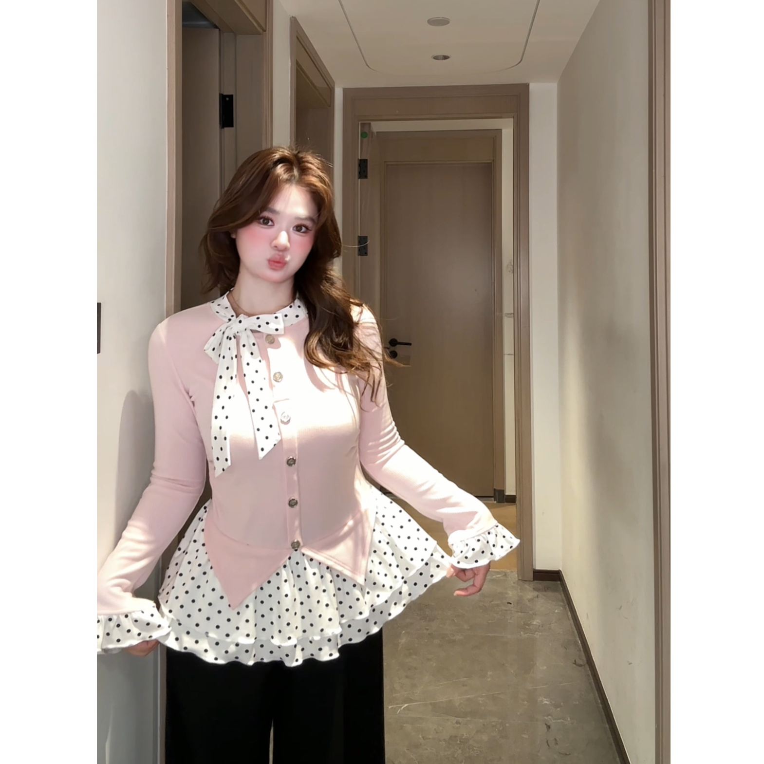 【圣诞限定】微胖mm韩系千金小香风女设计感波点辣妹针织上衣miu系