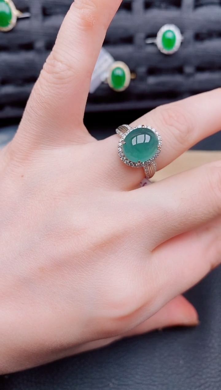 【闪购商品】翡翠戒指银S925镶嵌天然a货翡翠574