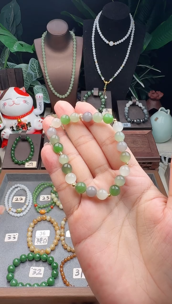未镶嵌手串和田玉玲**蹈精品8m猫眼多宝手串