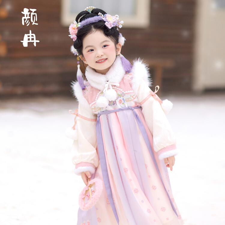 童锣湾原创女童中国风汉服粉紫渐变齐胸襦裙套装春节拜年服【颜冉】