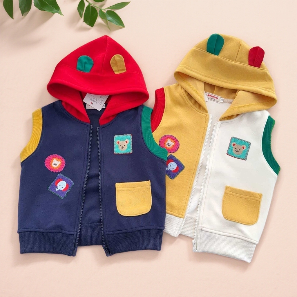 【26年新款马甲】日系男女童拼色耳朵棉马甲