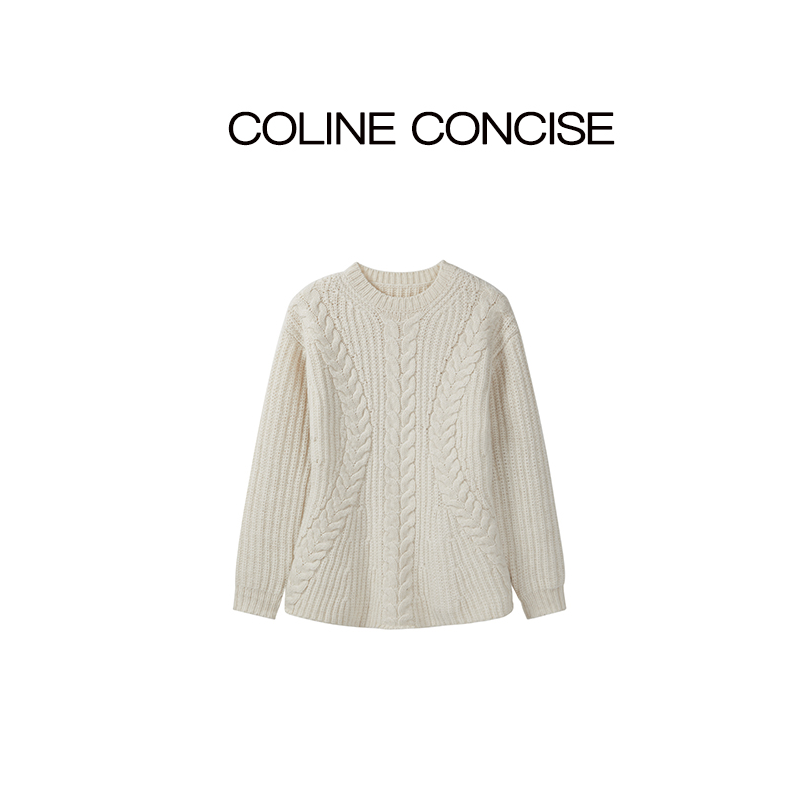 COLINE CONCISE 沙漏腰廓型感麻花设计绞花粗针毛衣25FW