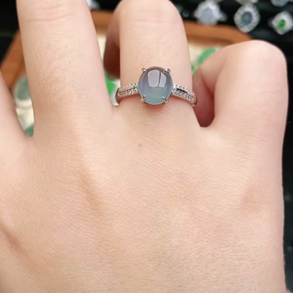 鑫辰珠宝天然A货翡翠银镶嵌设计款开口女戒指时尚百搭