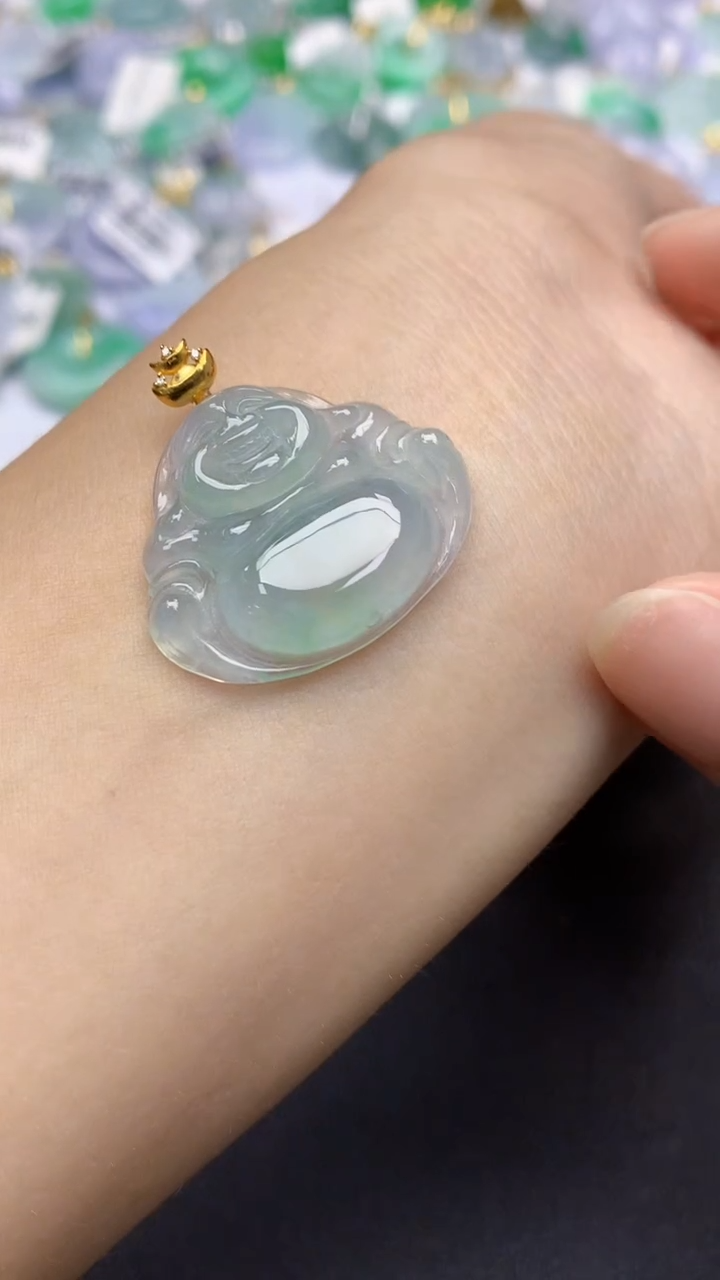 翡翠18K金镶嵌颈饰天然缅甸a货翡翠百元以上9元证书费自理