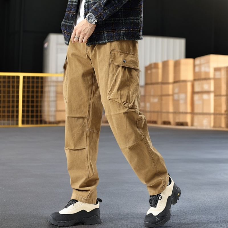 春秋新款宽松直筒男款大码工装裤男裤子长裤休闲裤百搭多口袋潮流