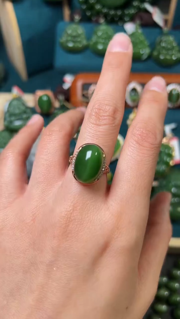 【闪购商品】和田玉（碧玉）戒指银S925镶嵌碧玉