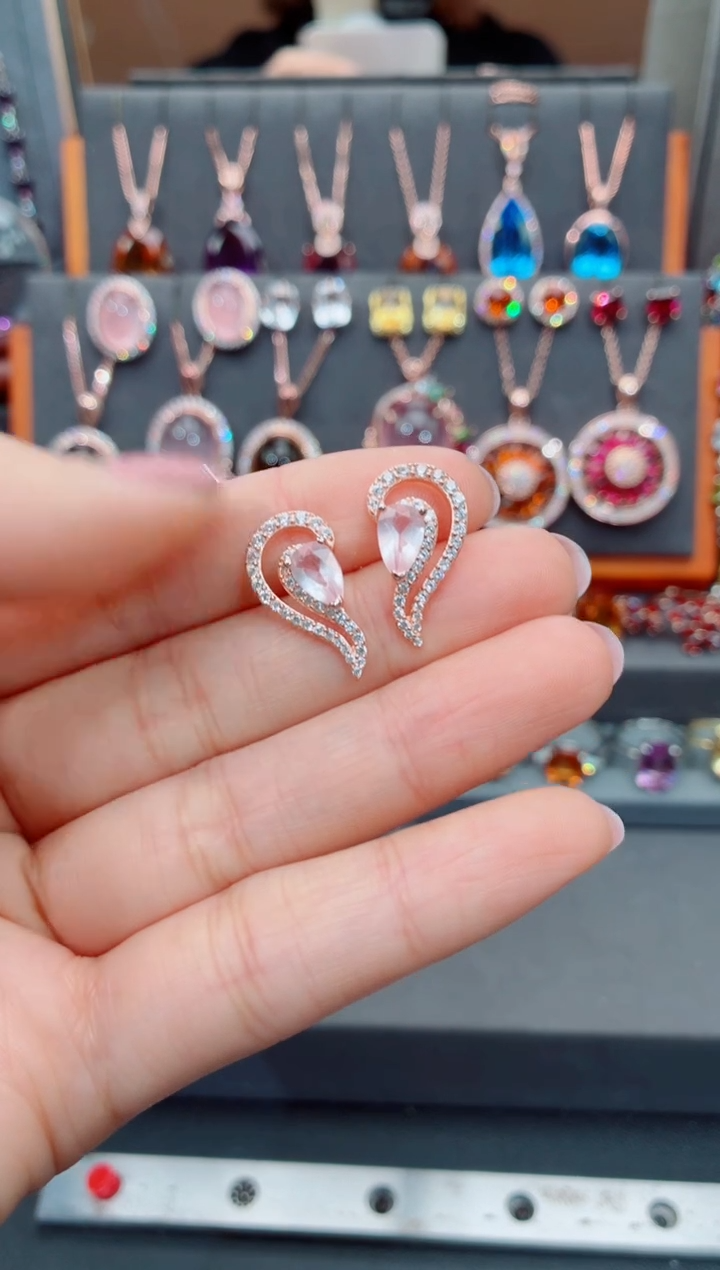 银S925镶嵌耳饰水晶水晶耳饰