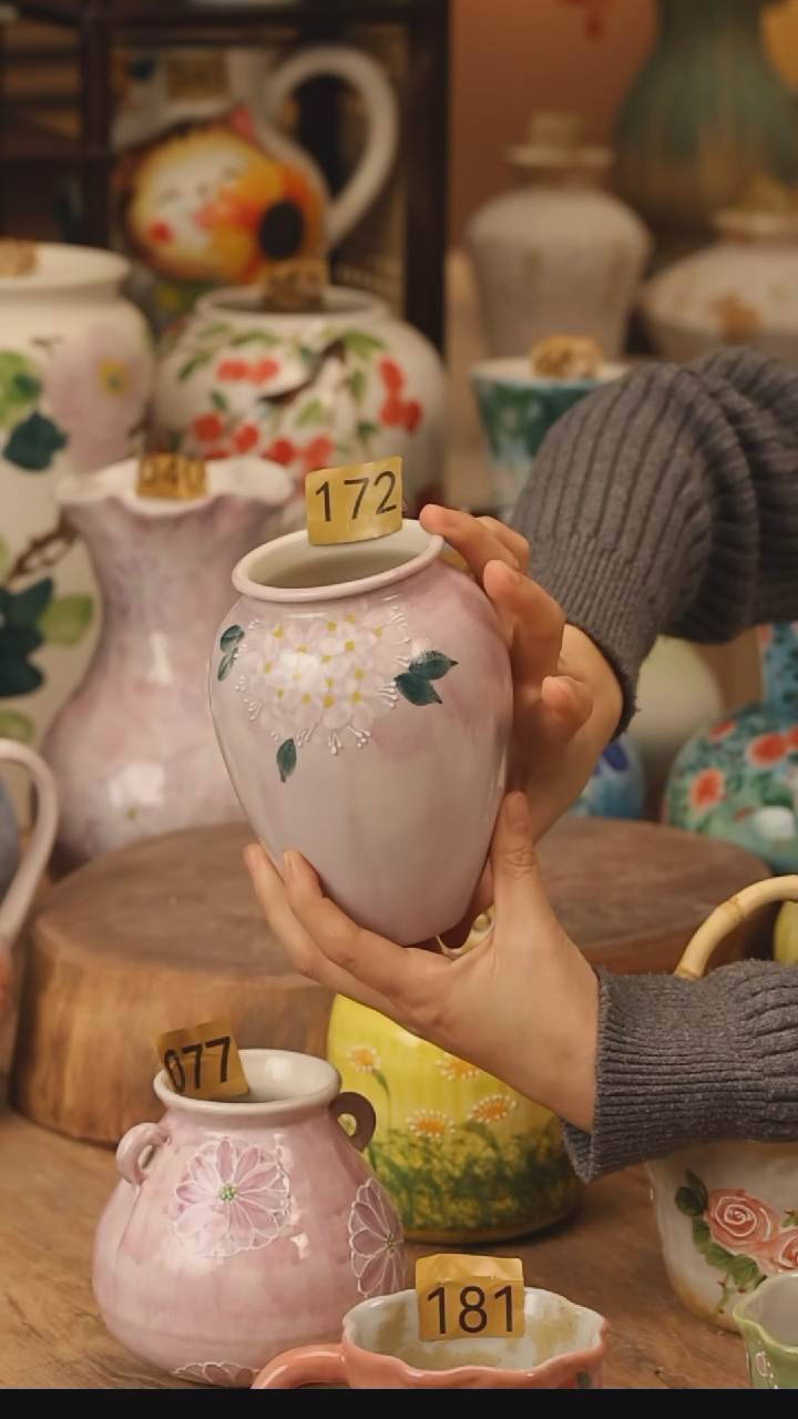 陶瓷景德镇设计师手作花器摆件侘寂风@M172@