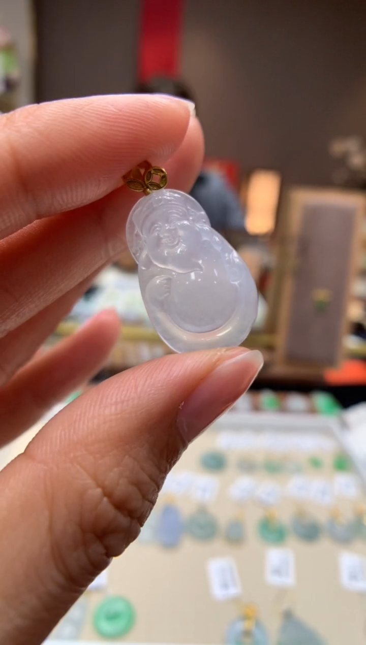 【闪购商品】翡翠颈饰18K金镶嵌财神