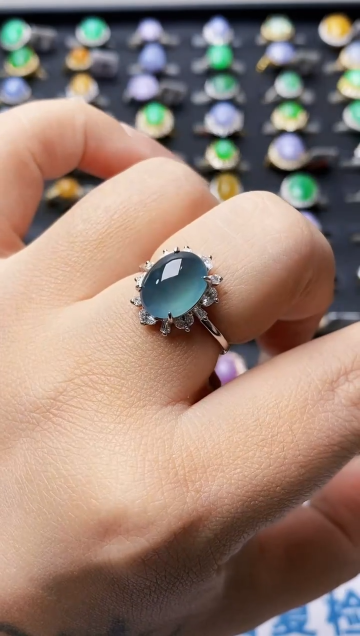 银S925镶嵌戒指翡翠0166