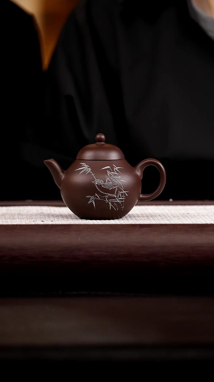 茶壶紫砂蒋蓉陶艺   老紫泥   思亭（竹影）