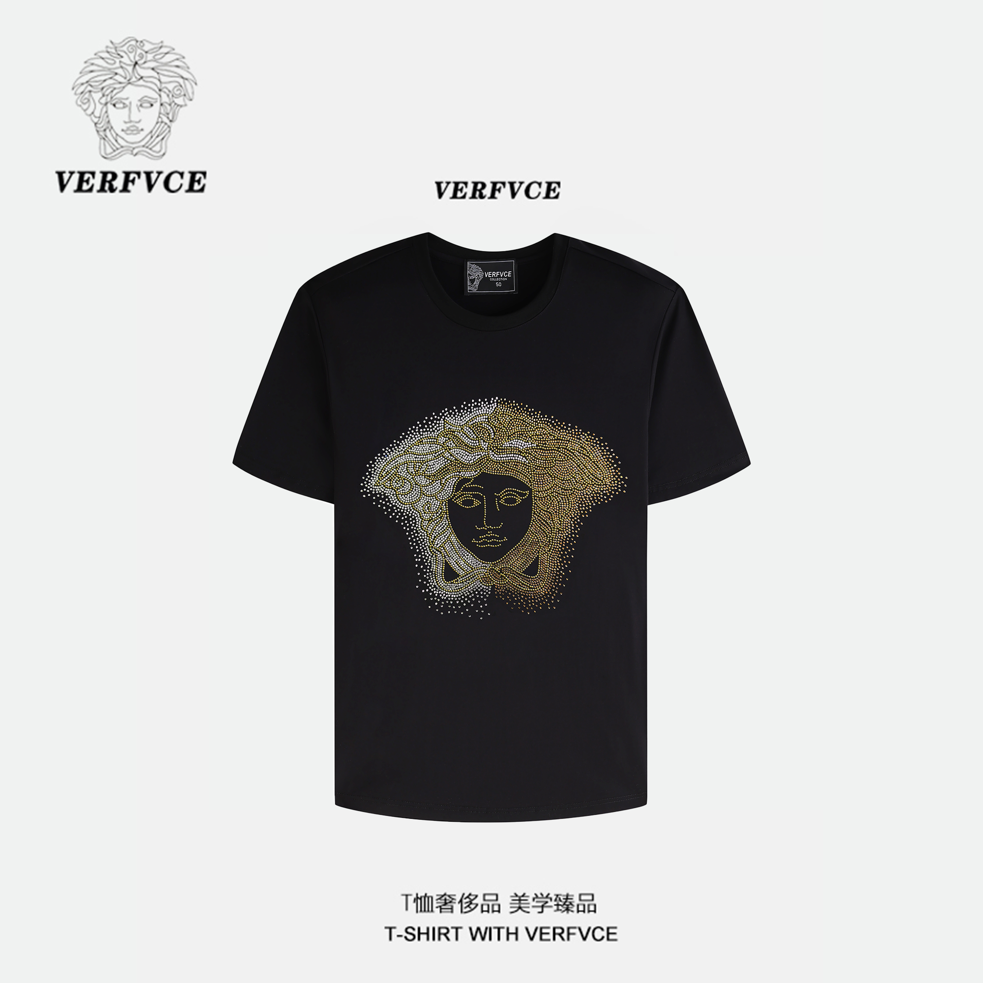 VERFVCE/Alcor轻奢痞帅高级感上档次男装男士夏季黑色t恤短袖