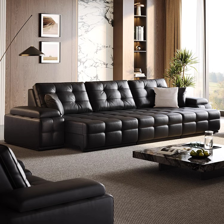 【电动劳伦斯专场】电动功能沙发床客厅意式头层牛皮沙发黑色伸缩