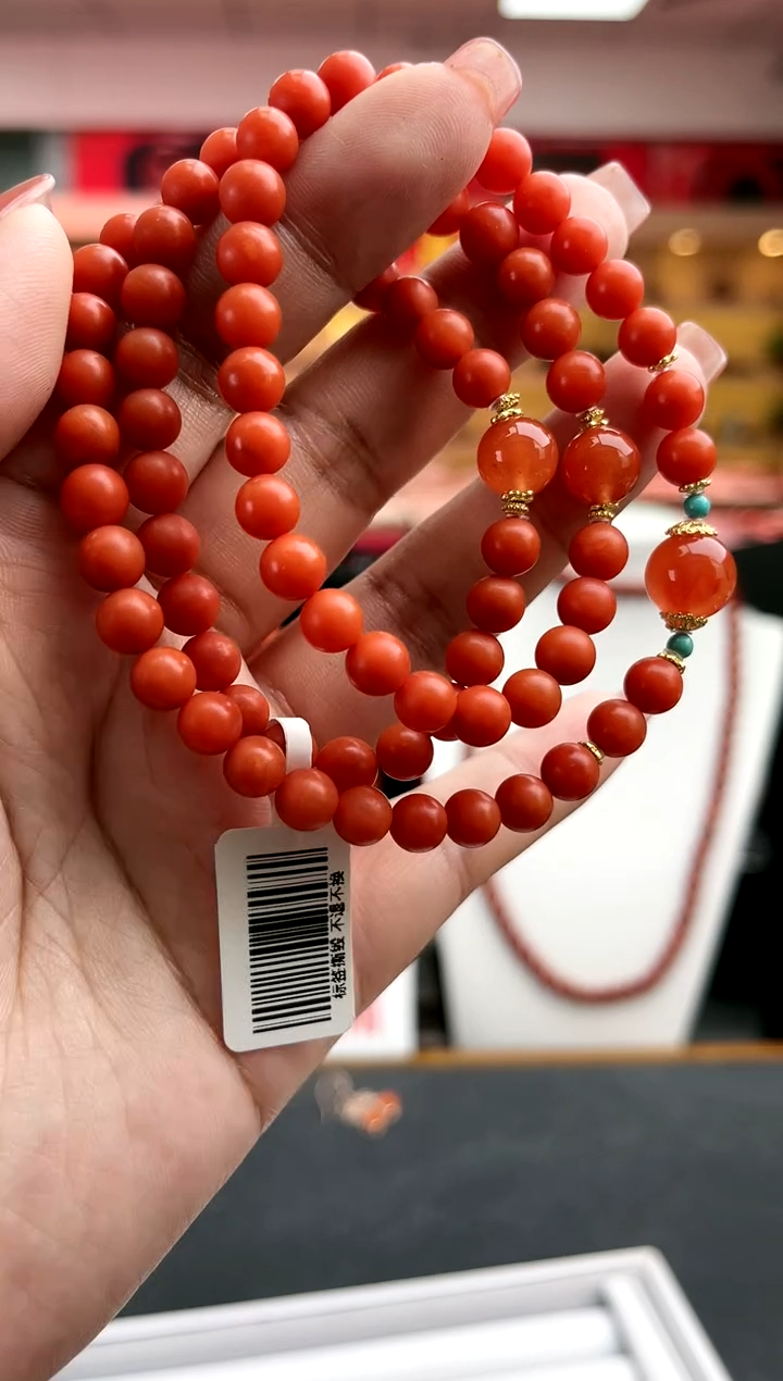 【闪购商品】南红玛瑙卡6南红保山杨柳三圈手串银S925镶嵌一件27