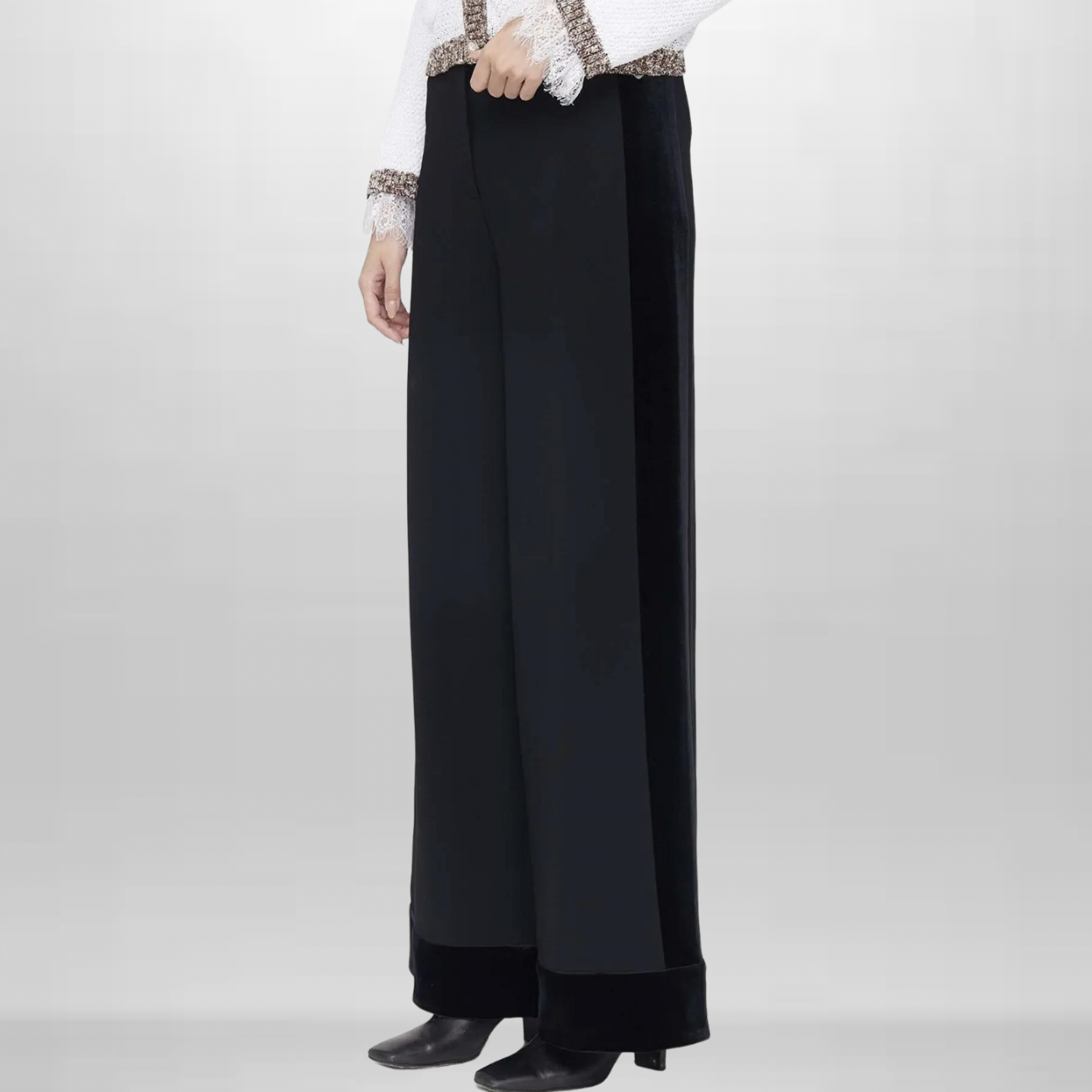 AMASS/阿玛施【老钱必备】天鹅绒拼接日本三菱三醋纤阔腿裤5100220