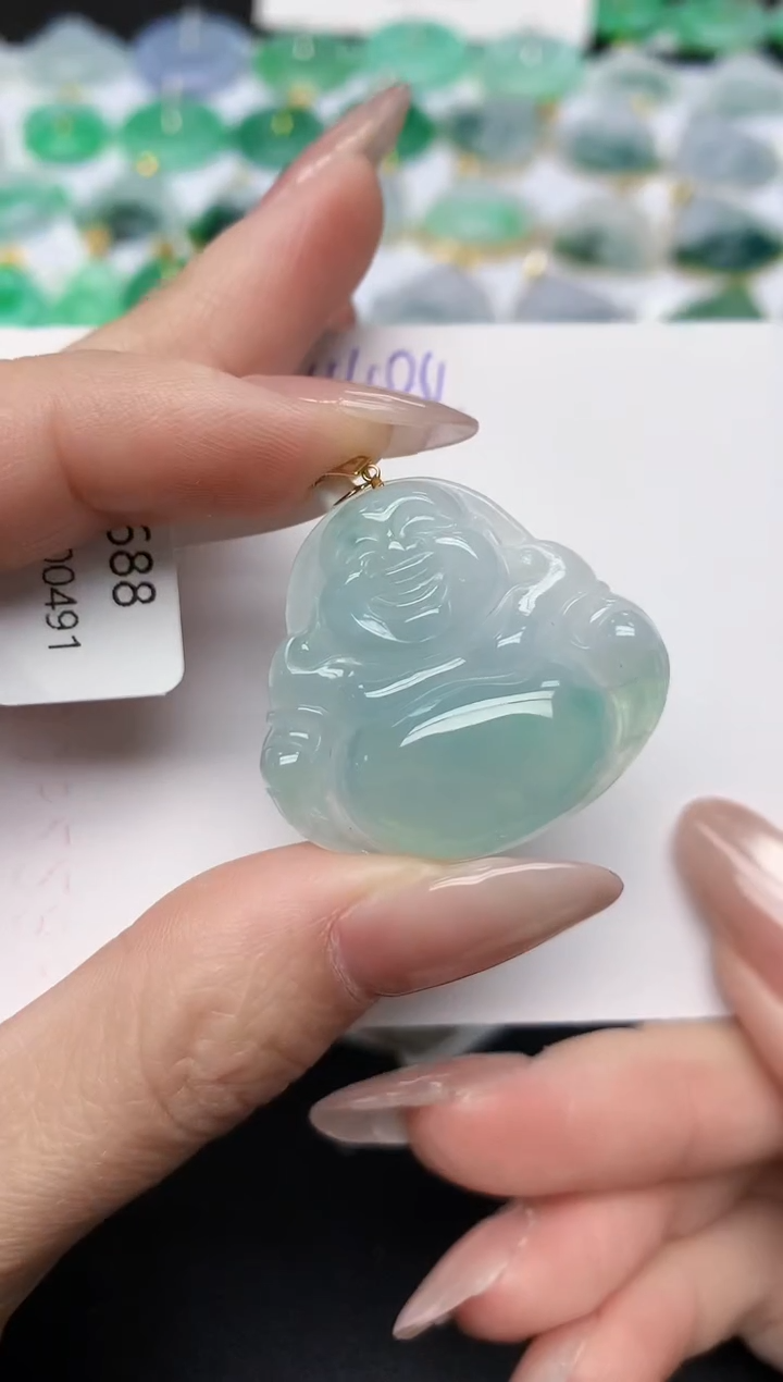 颈饰18K金镶嵌翡翠天然缅甸A货翡翠百元以上9元证书费自理