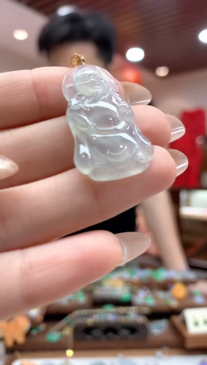 【闪购商品】翡翠吊坠(不含链)18K金镶嵌财神多样性发货1件